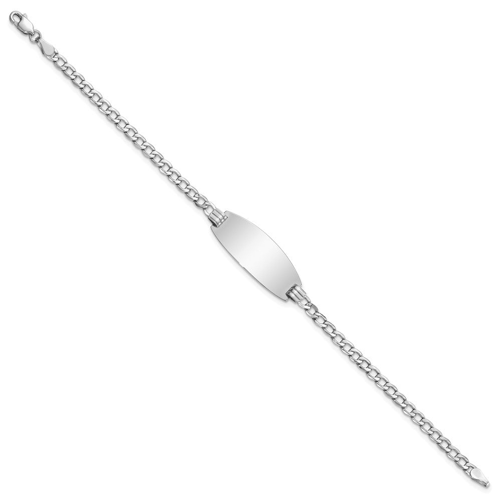 Engravable 14K White Gold Oval Curb ID Bracelet Length 8 inches Width 11.5 mm With Lobster Claw Clasp