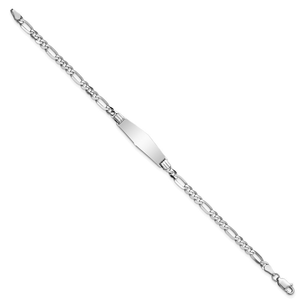 Engravable 14K White Gold Soft Diamond Shape Figaro Link ID Bracelet Length 7 inches Width 7.5 mm With Lobster Claw Clasp