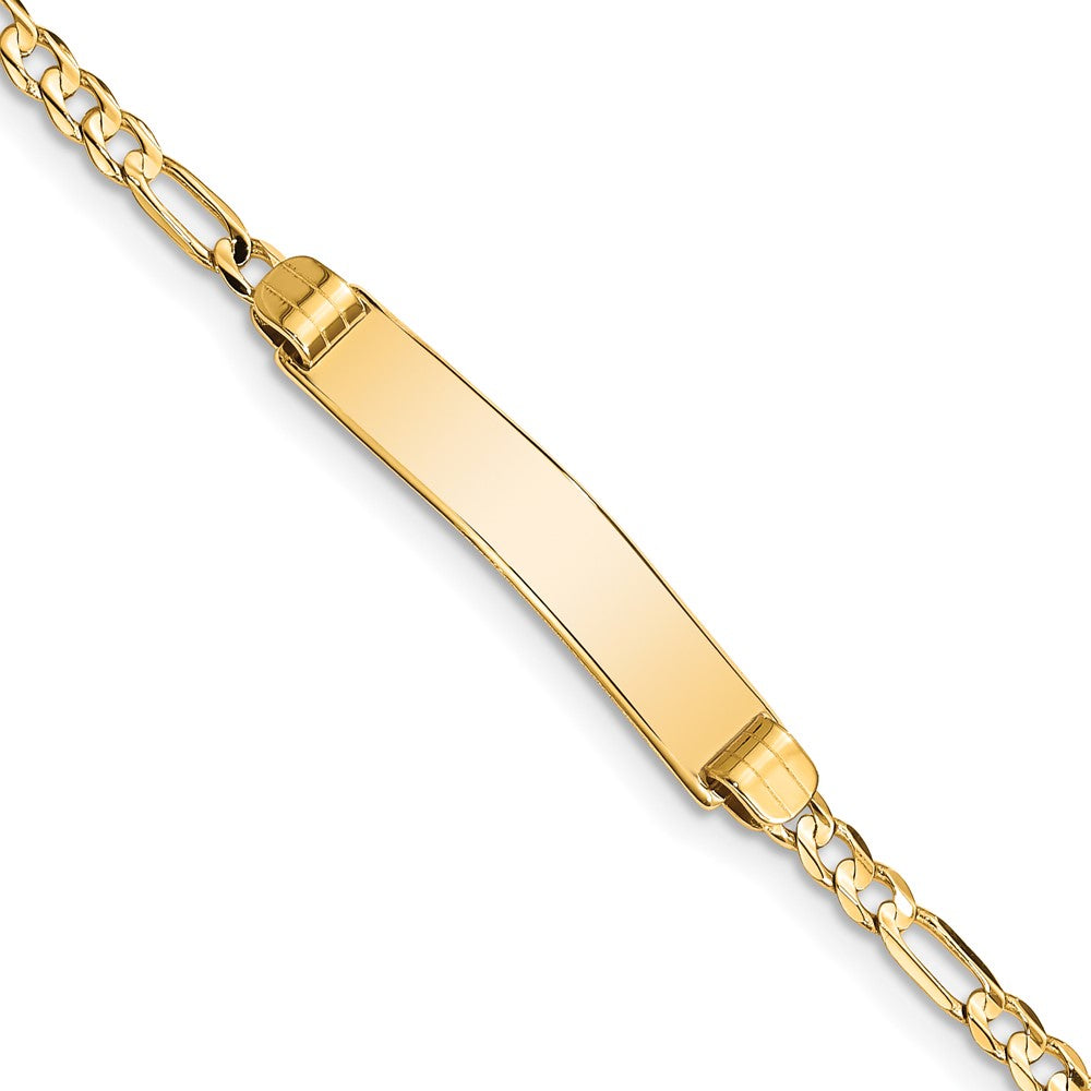 Engravable 14K Yellow Gold Figaro ID Bracelet Length 7 inches Width 4.8 mm With Lobster Claw Clasp