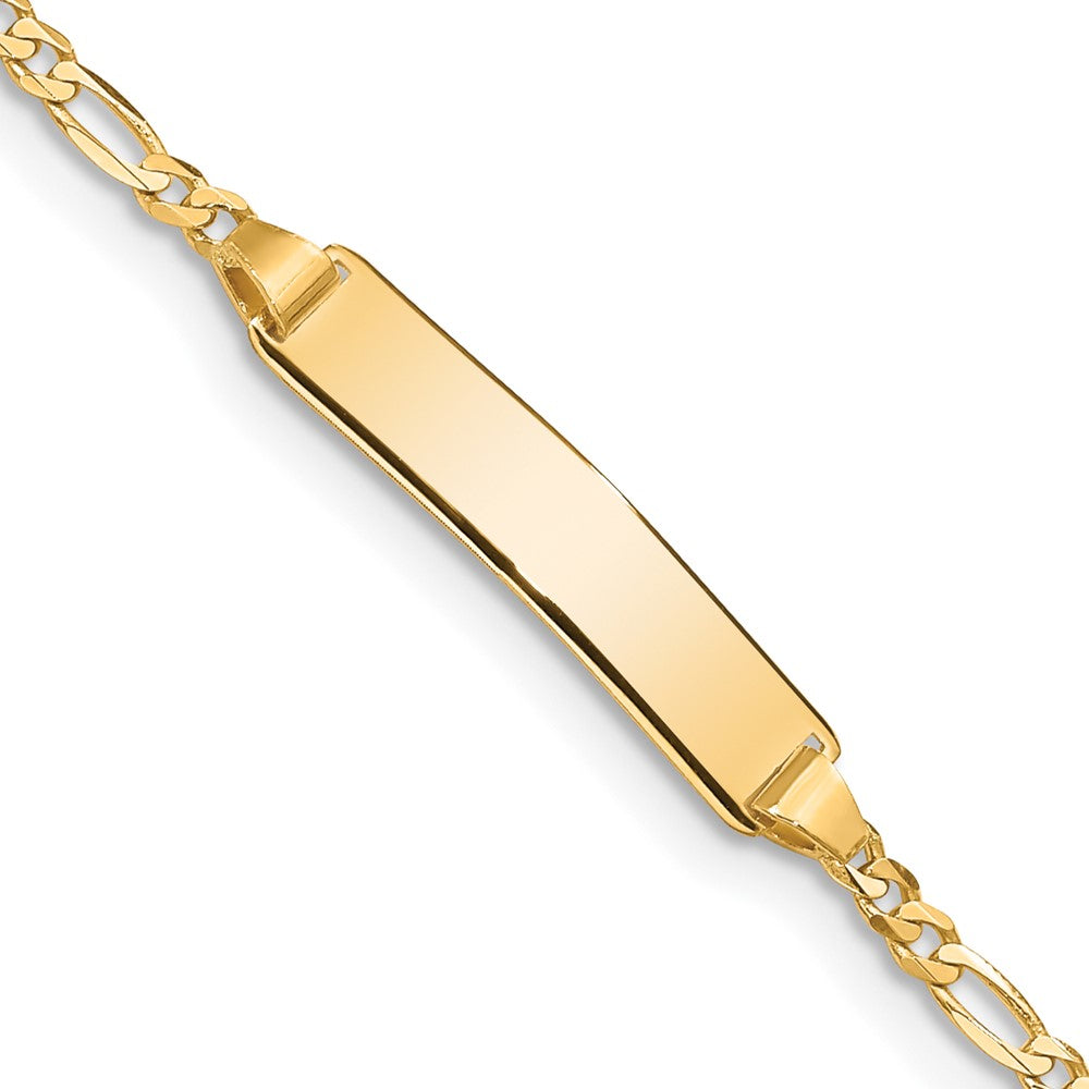Engravable 14K Yellow Gold Figaro ID Bracelet Length 7 inches Width 5 mm With Lobster Claw Clasp