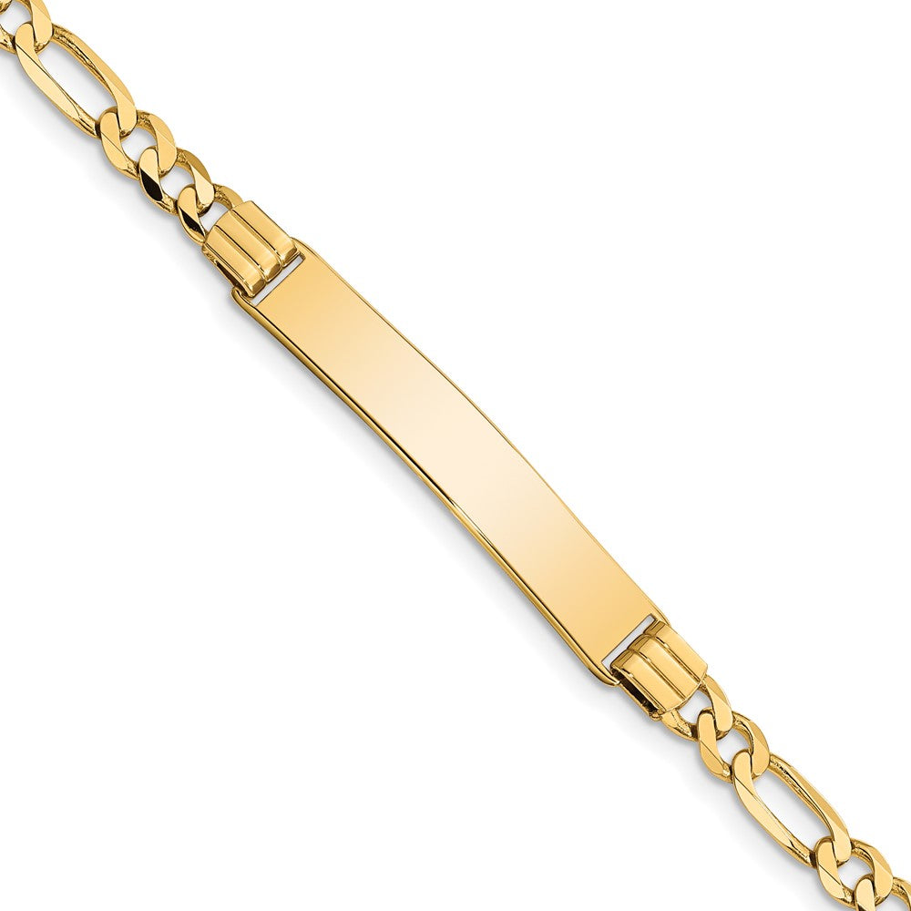 Engravable 14K Yellow Gold Figaro ID Bracelet Length 8 inches Width 6 mm With Lobster Claw Clasp
