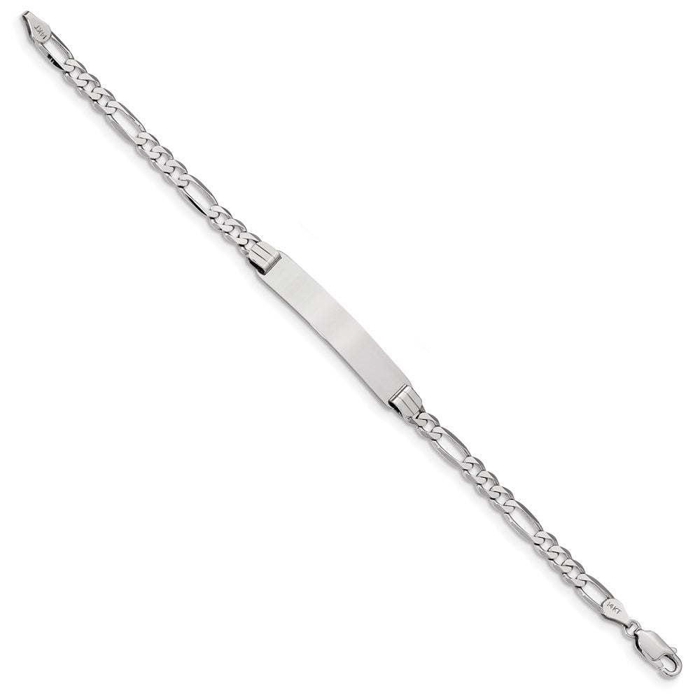 Engravable 14K White Gold Figaro Link ID Bracelet Length 8 inches Width 7 mm With Lobster Claw Clasp