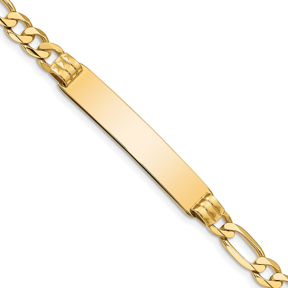 Engravable 14K Yellow Gold Figaro ID Bracelet Length 8 inches Width 8 mm With Lobster Claw Clasp