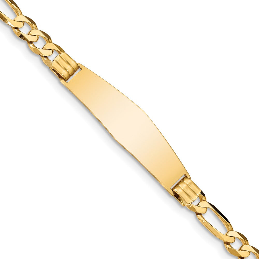 Engravable 14K Yellow Gold Figaro Soft Diamond Shape ID Bracelet Length 7 inches Width 10 mm With Lobster Claw Clasp