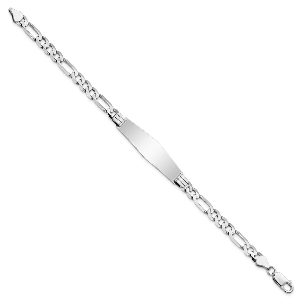 Engravable 14K White Gold Figaro Link Soft Diamond Shape ID Bracelet Length 8 inches Width 10 mm With Lobster Claw Clasp