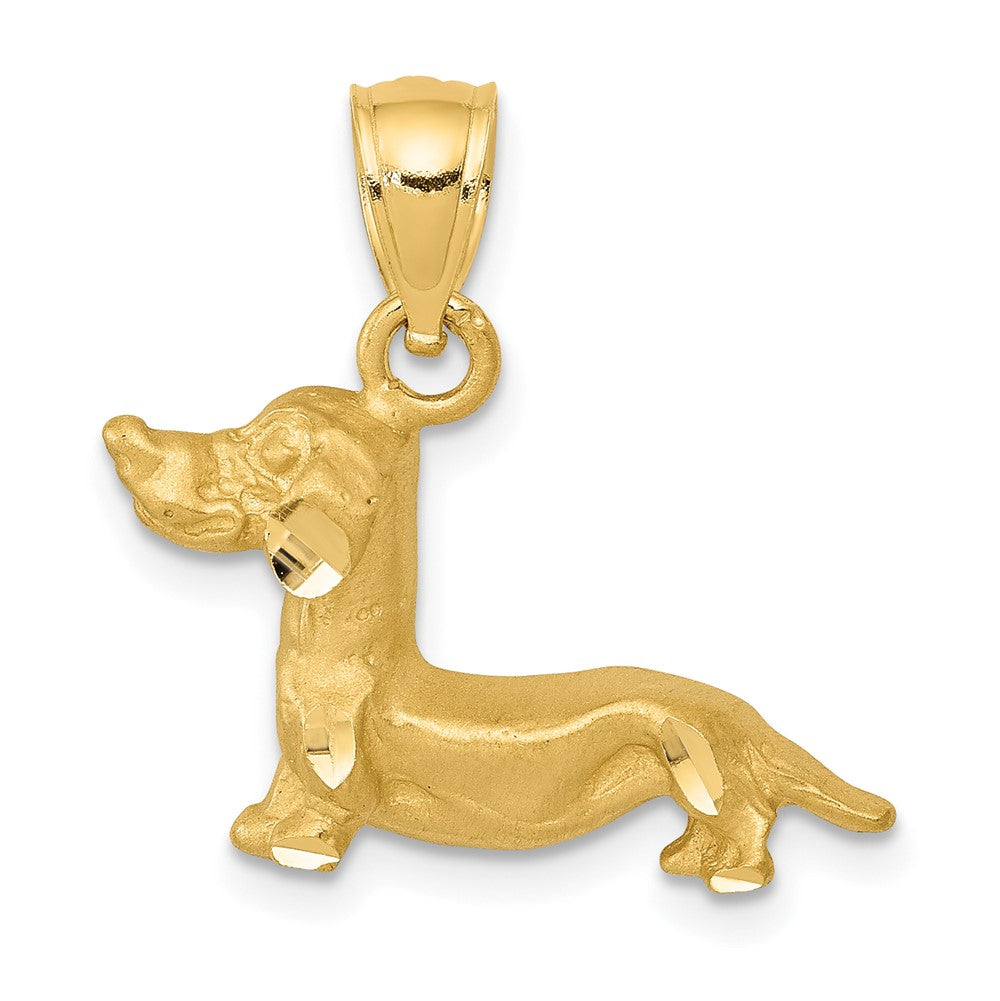 14k Yellow Gold Diamond cut DachshundEngravable Charm Pendant Jewelry Gifts (Length 0.74" Width 0.78")