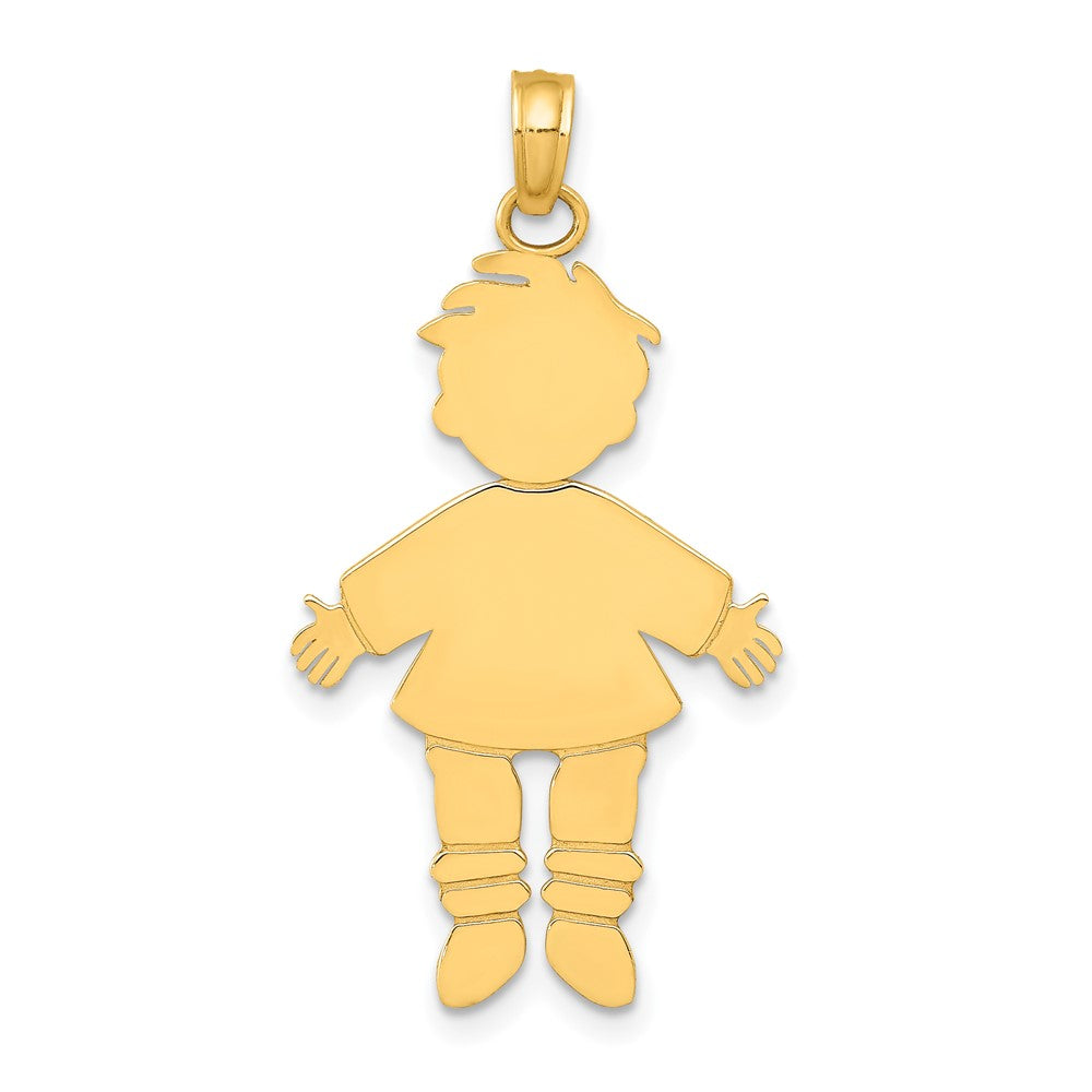 14k Yellow Gold Flat BoyEngravable Charm Pendant Jewelry Gifts (Length 1.25" Width 0.66")