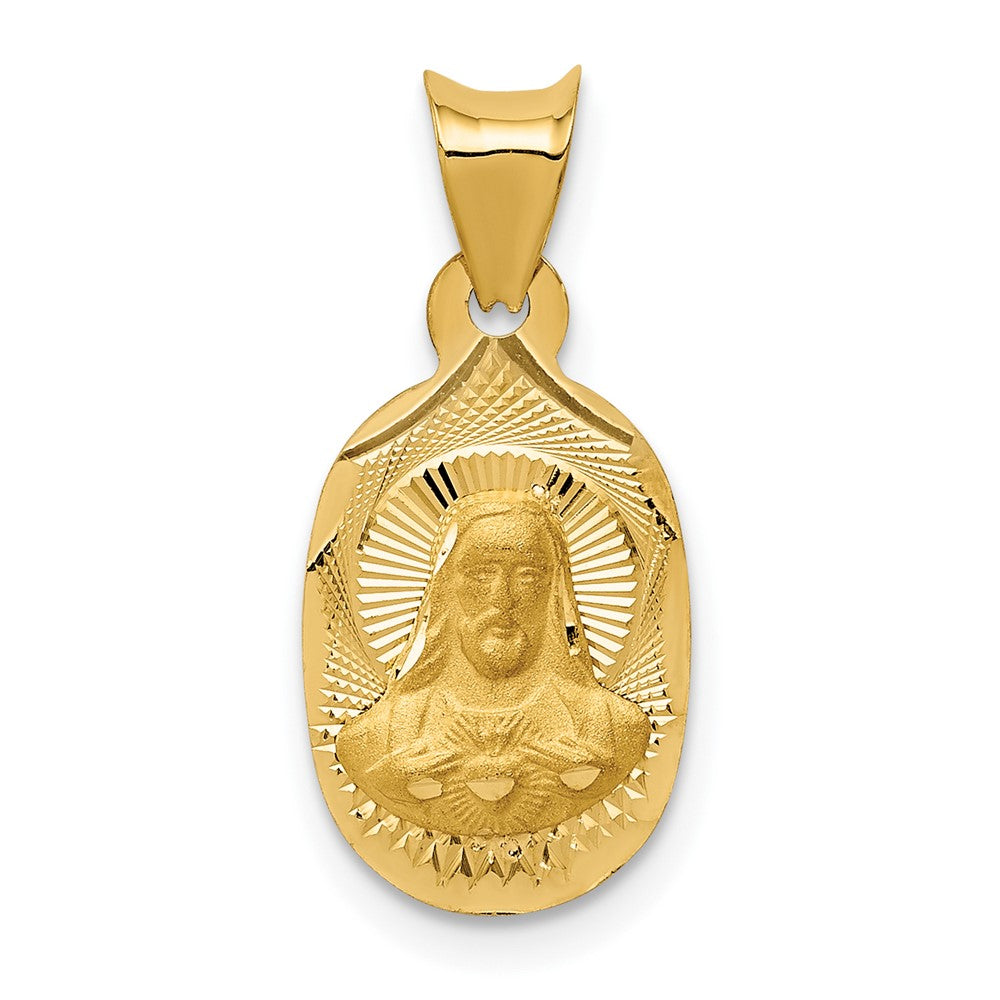 14k Yellow Gold Polished Diamond Cut Sagrado Corazon OvalEngravable Charm Pendant Jewelry Gifts
