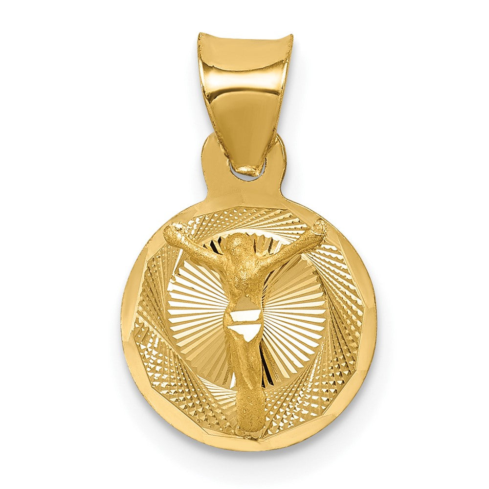 14k Yellow Gold Polished Diamond Cut Corpus CircleEngravable Charm Pendant Jewelry Gifts (Length 0.66" Width 0.41")