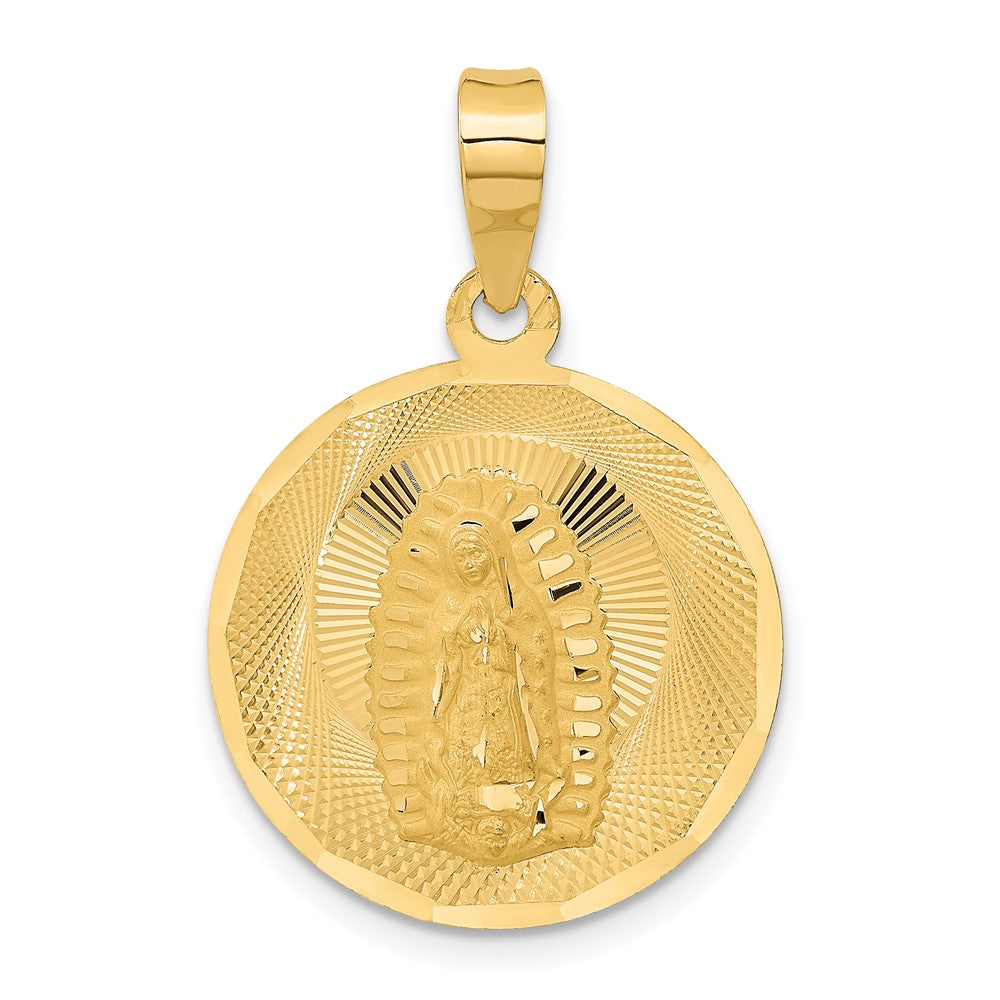 14k Yellow Gold Polished Diamond Cut Lady Of Guadalupe CircleEngravable Charm Pendant Jewelry Gifts (Length 1.11" Width 0.77")