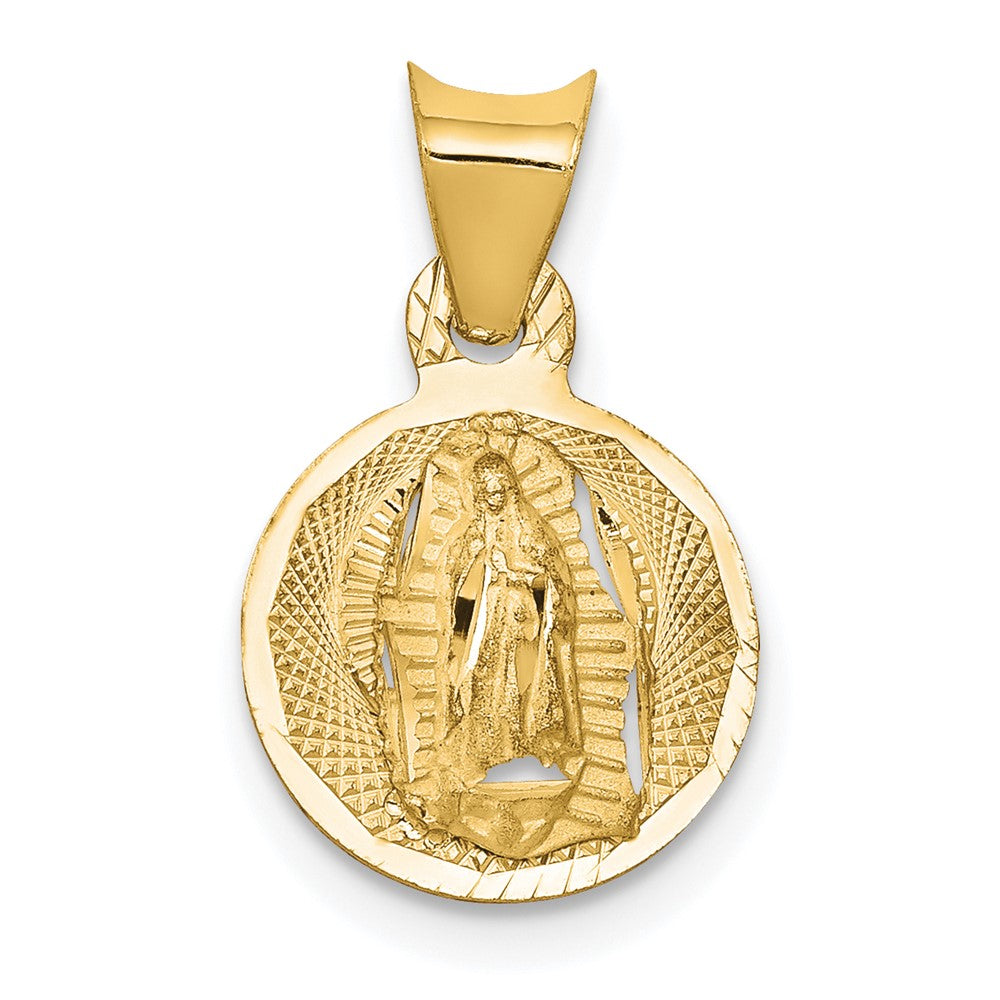 14k Yellow Gold Polished Diamond Cut Lady Of Guadalupe CircleEngravable Charm Pendant Jewelry Gifts (Length 0.41" Width 0.41")