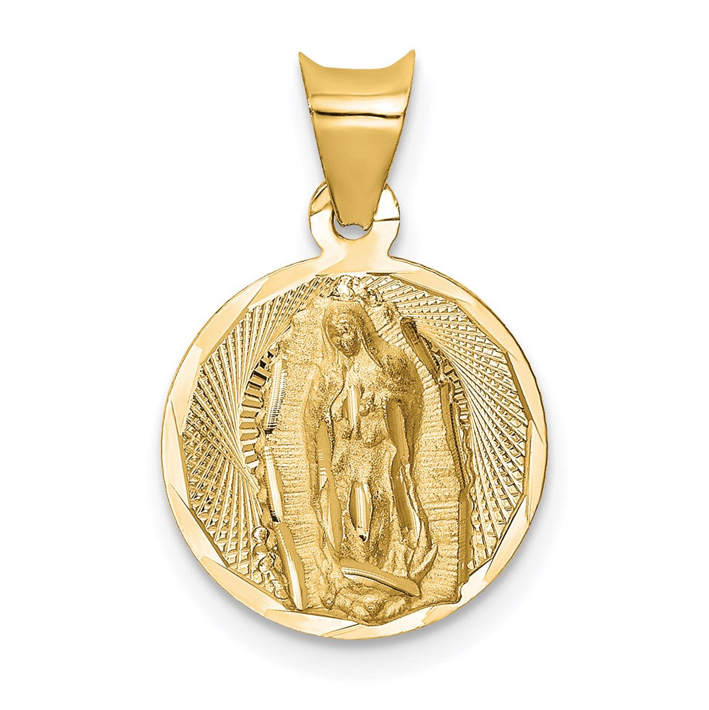 14k Yellow Gold Polished Diamond Cut Lady Of Guadalupe CircleEngravable Charm Pendant Jewelry Gifts (Length 0.51" Width 0.5")