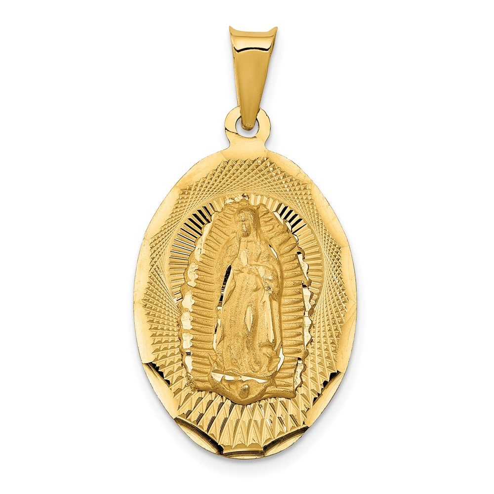 14k Yellow Gold Polished Diamond Cut Lady Of Guadalupe OvalEngravable Charm Pendant Jewelry Gifts (Length 1.33" Width 0.7")