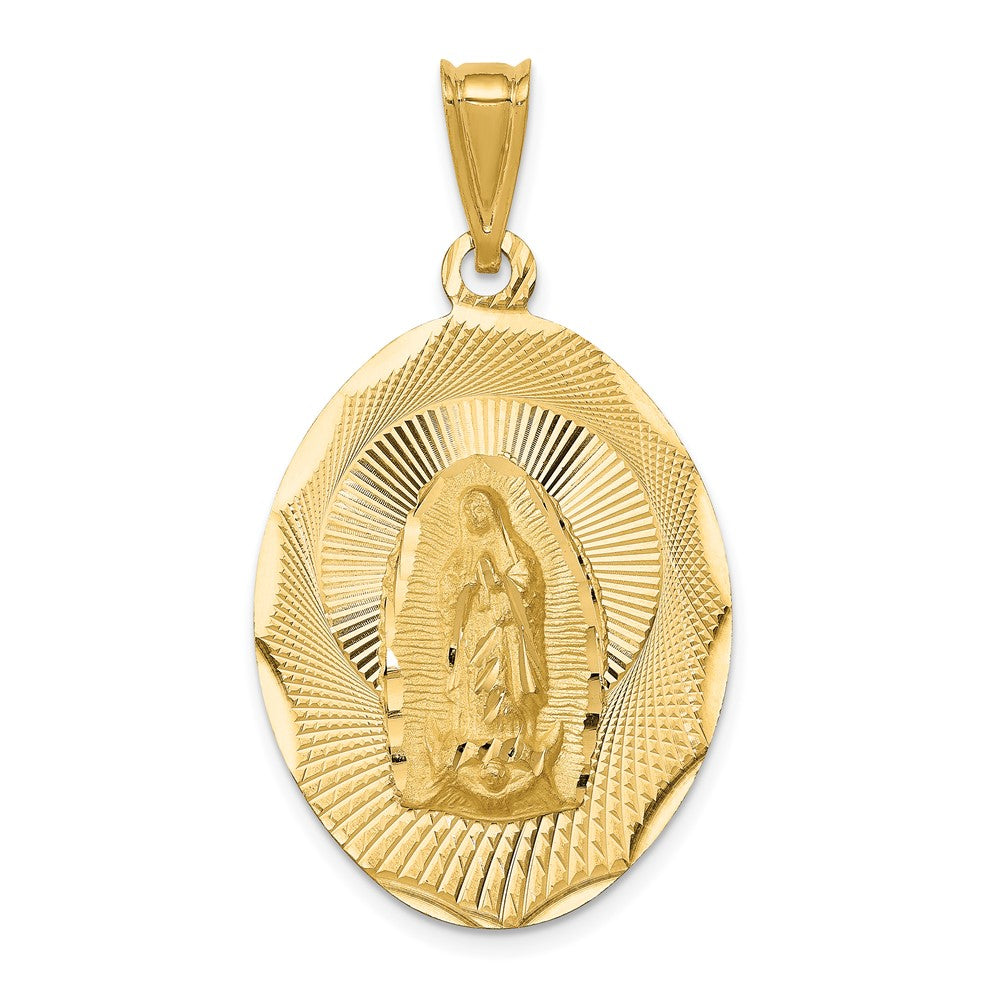14k Yellow Gold Polished Diamond Cut Lady Of Guadalupe OvalEngravable Charm Pendant Jewelry Gifts (Length 1.6" Width 0.89")
