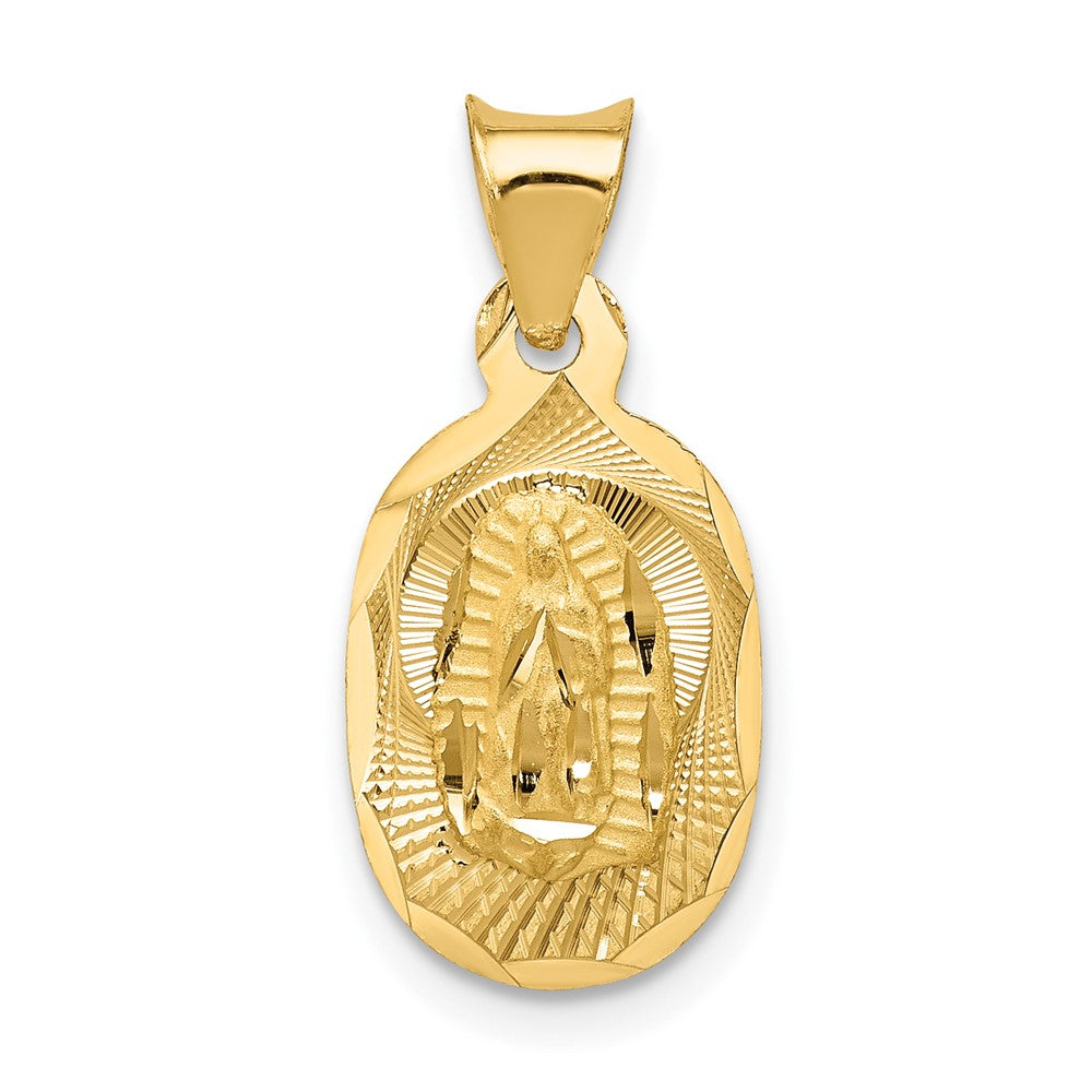 14k Yellow Gold Polished Diamond Cut Lady Of Guadalupe OvalEngravable Charm Pendant Jewelry Gifts (Length 0.66" Width 0.37")
