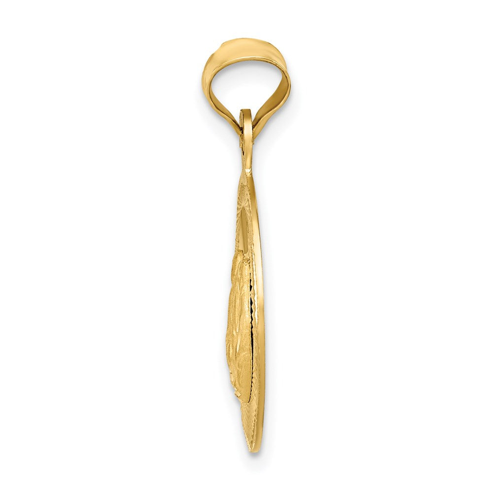 14k Yellow Gold Polished and Diamond Cut Baptism CircleEngravable Charm Pendant Jewelry Gifts (Length 0.86")