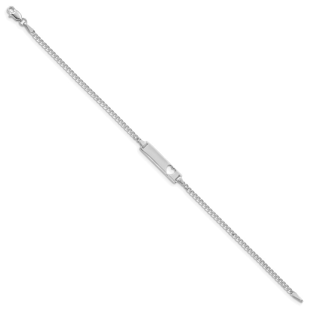 Engravable 14K White Gold Cut out Heart Curb Link ID Bracelet Length 7 inches Width 5 mm With Lobster Claw Clasp