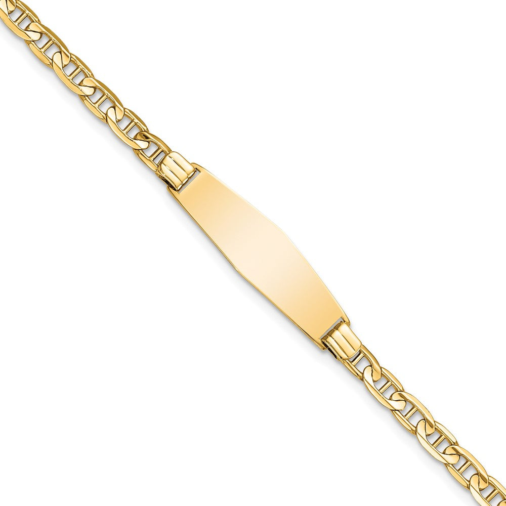 Engravable 14K Yellow Gold Soft Diamond Shape Anchor Link ID Bracelet Length 8 inches Width 7.5 mm With Lobster Claw Clasp