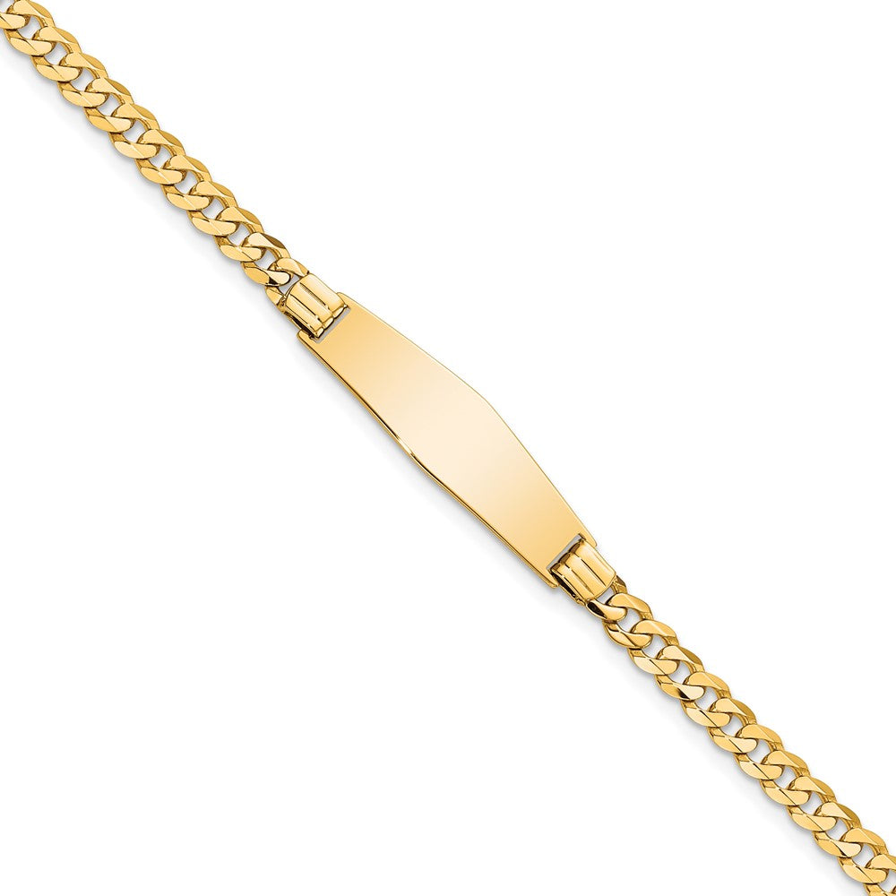 Engravable 14K Yellow Gold Soft Diamond Shape Curb Link ID Bracelet Length 7 inches Width 7.5 mm With Lobster Claw Clasp
