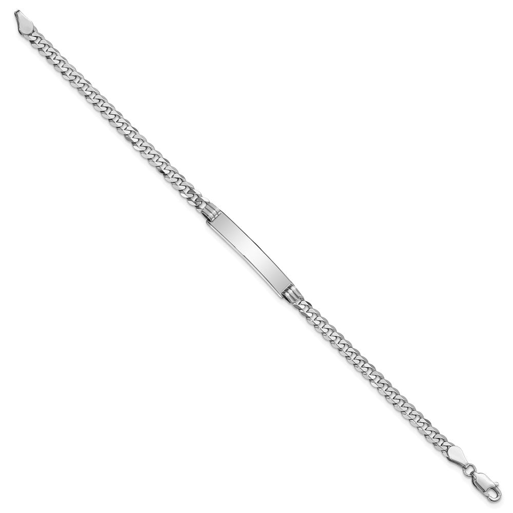 Engravable 14K White Gold Flat Curb Link ID Bracelet Length 8 inches Width 5 mm With Lobster Claw Clasp