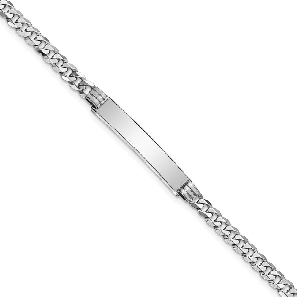 Engravable 14K White Gold Flat Curb Link ID Bracelet Length 7 inches Width 5 mm With Lobster Claw Clasp