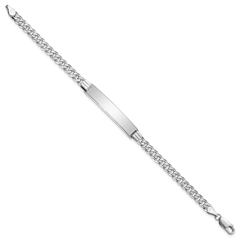 Engravable 14K White Gold Flat Curb Link ID Bracelet Length 8 inches Width 6.8 mm With Lobster Claw Clasp