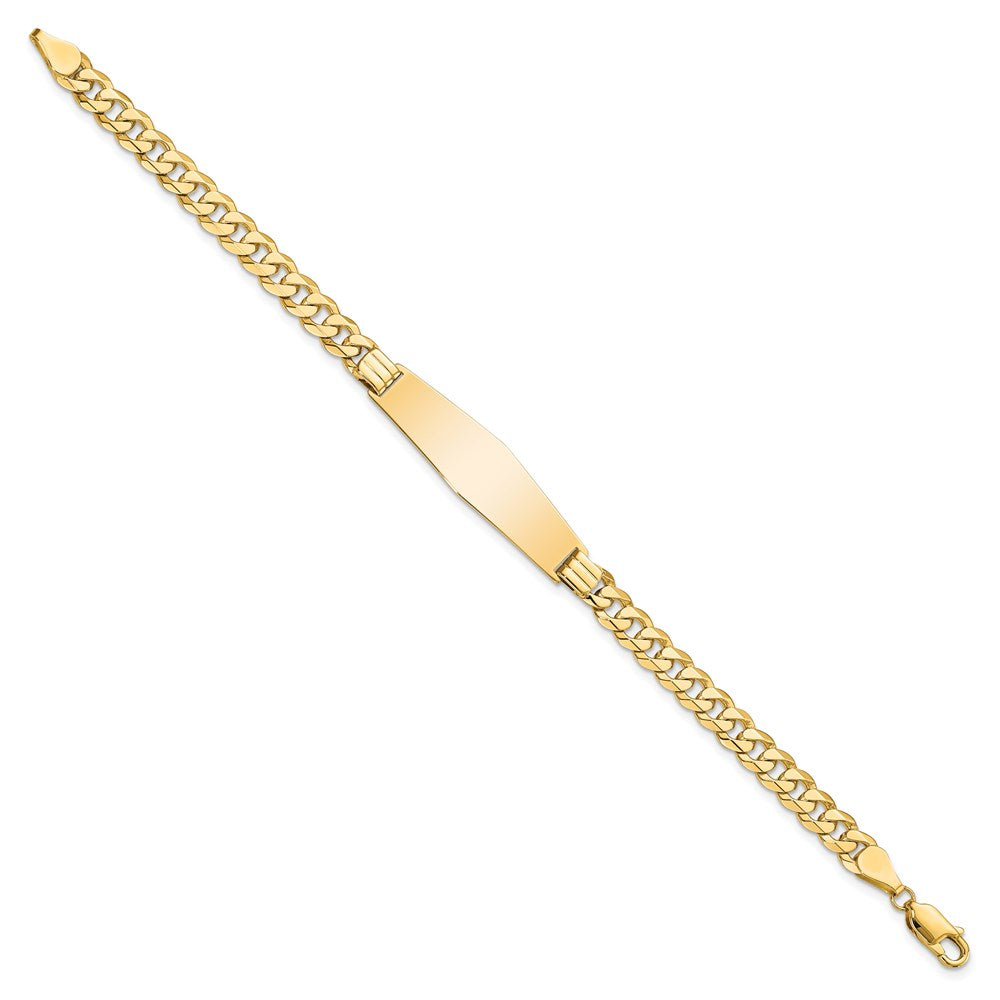 Engravable 14K Yellow Gold Curb Link Soft Diamond Shape ID Bracelet Length 7 inches Width 10 mm With Lobster Claw Clasp
