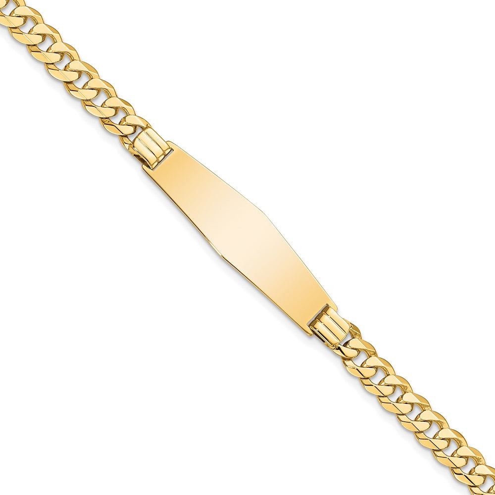Engravable 14K Yellow Gold Curb Link Soft Diamond Shape ID Bracelet Length 7 inches Width 10 mm With Lobster Claw Clasp