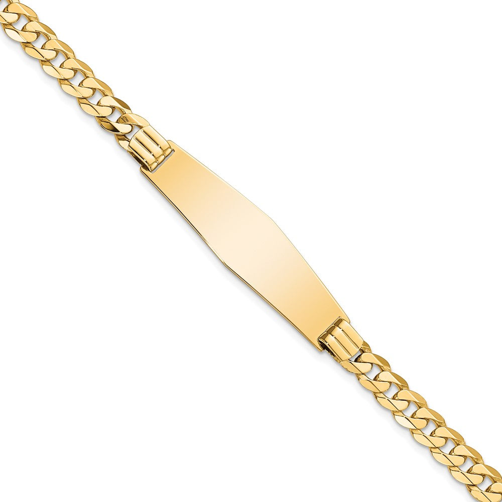 Engravable 14K Yellow Gold Curb Link Soft Diamond Shape ID Bracelet Length 7 inches Width 10 mm With Lobster Claw Clasp