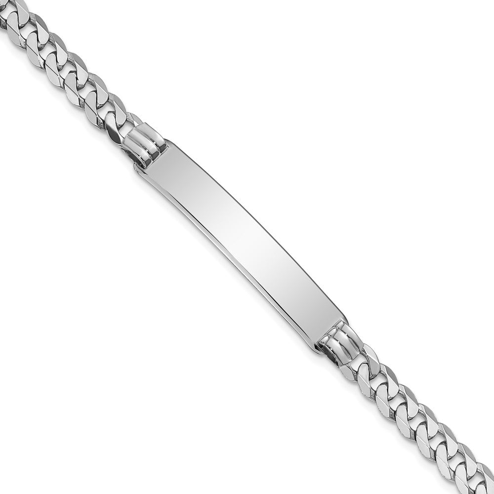 Engravable 14K White Gold Flat Curb Link ID Bracelet Length 8 inches Width 7.5 mm With Lobster Claw Clasp