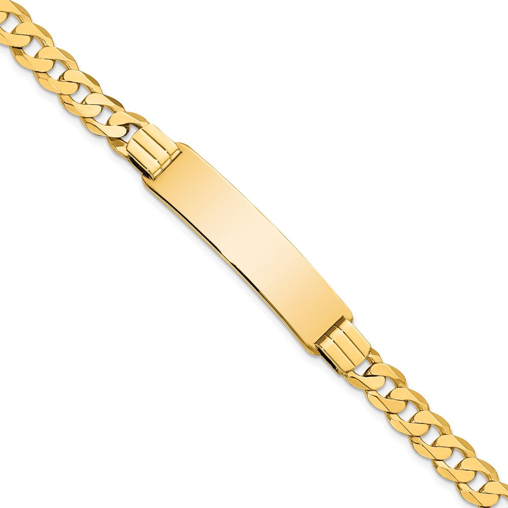 Engravable 14K Yellow Gold Curb Link ID Bracelet Length 8 inches Width 9 mm With Lobster Claw Clasp
