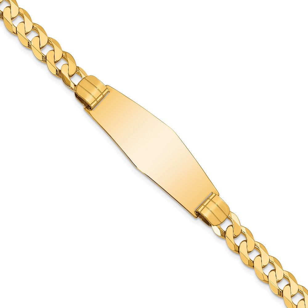 Engravable 14K Yellow Gold Curb Link Soft Diamond Shape ID Bracelet Length 7 inches Width 14 mm With Lobster Claw Clasp