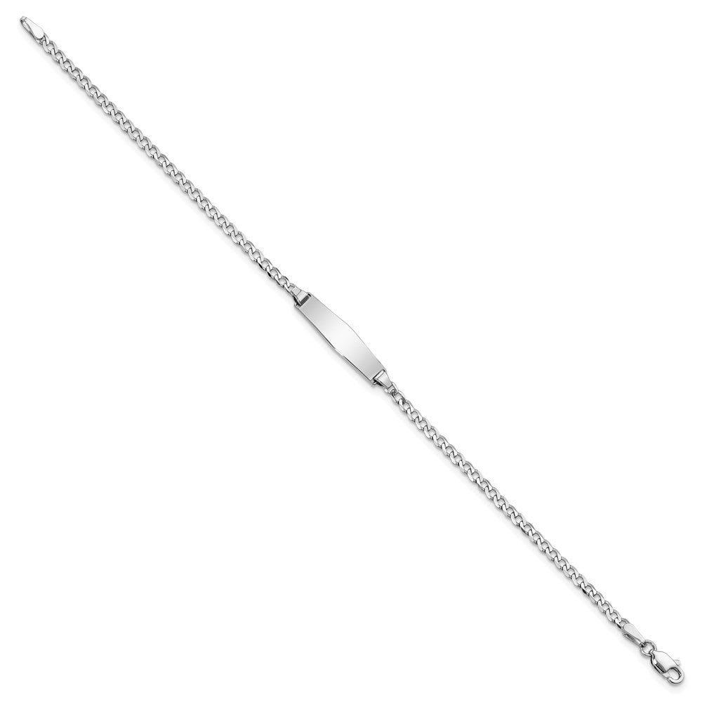 Engravable 14K White Gold Soft Diamond Shape Flat Curb Link ID Bracelet Length 7 inches Width 5.5 mm With Lobster Claw Clasp