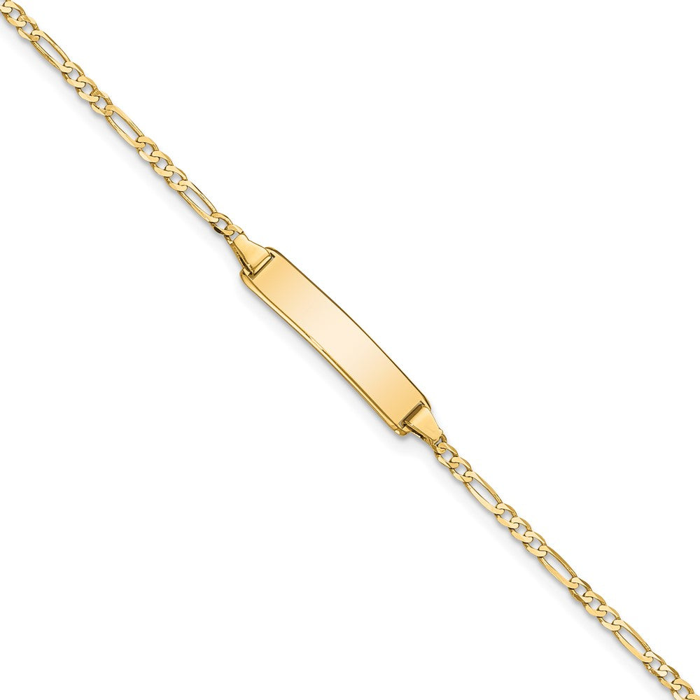 Engravable 14K Yellow Gold Flat Figaro Link ID Bracelet Length 7 inches Width 4.5 mm With Lobster Claw Clasp