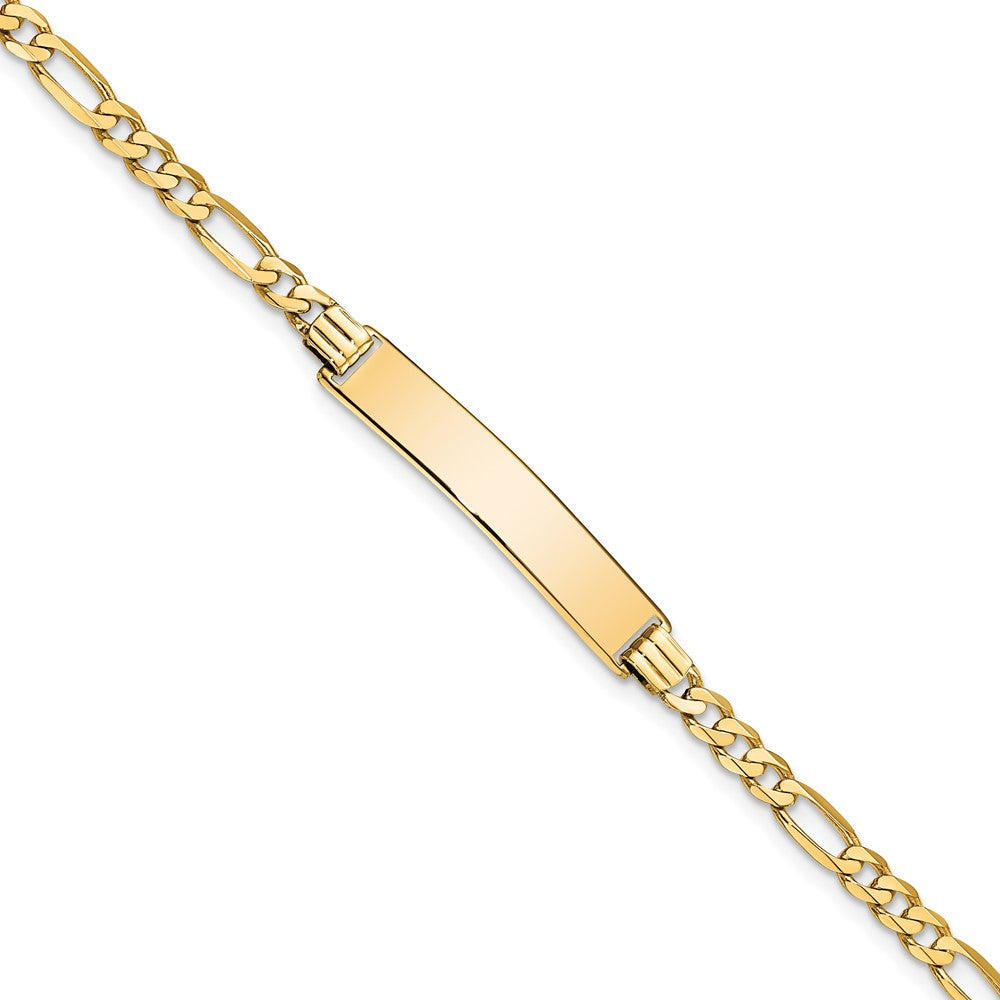 Engravable 14K Yellow Gold Flat Figaro Link ID Bracelet Length 8 inches Width 6.2 mm With Lobster Claw Clasp