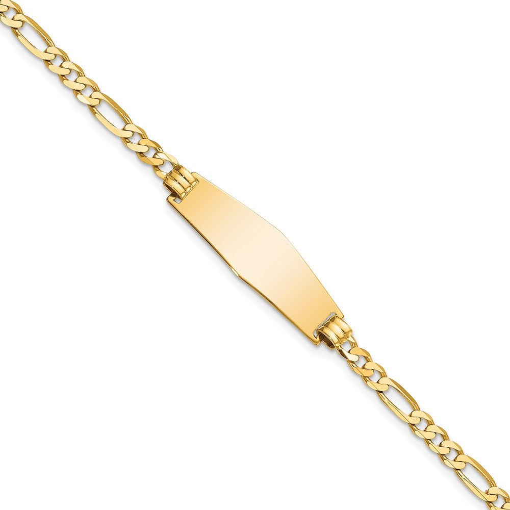 Engravable 14K Yellow Gold Soft Diamond Shape Flat Figaro Link ID Bracelet Length 8 inches Width 9.5 mm With Lobster Claw Clasp