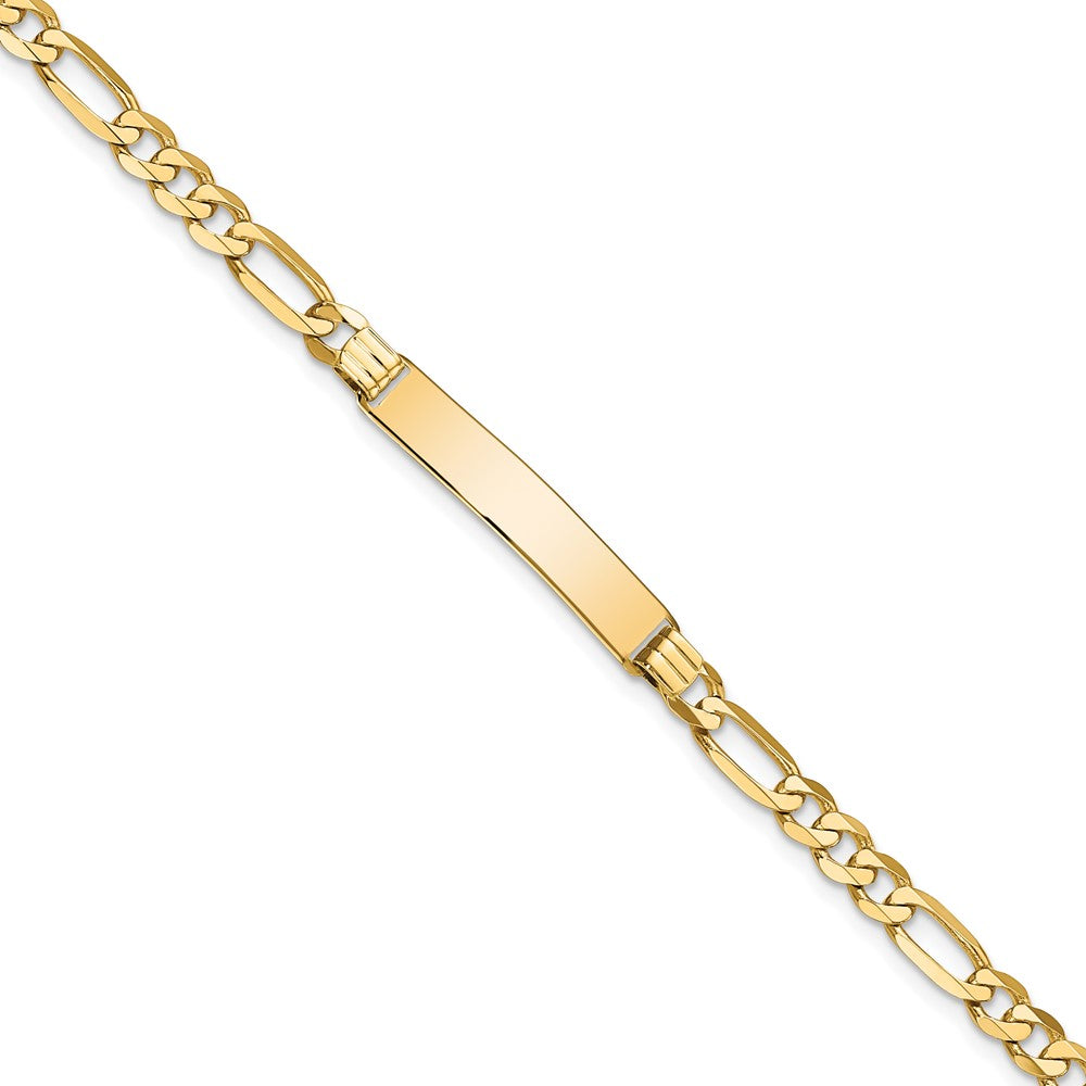 Engravable 14K Yellow Gold Flat Figaro Link ID Bracelet Length 7 inches Width 5.5 mm With Lobster Claw Clasp