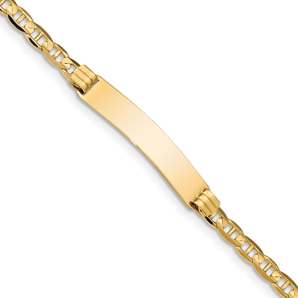 Engravable 14K Yellow Gold Anchor Link ID Bracelet Length 7 inches Width 7 mm With Lobster Claw Clasp