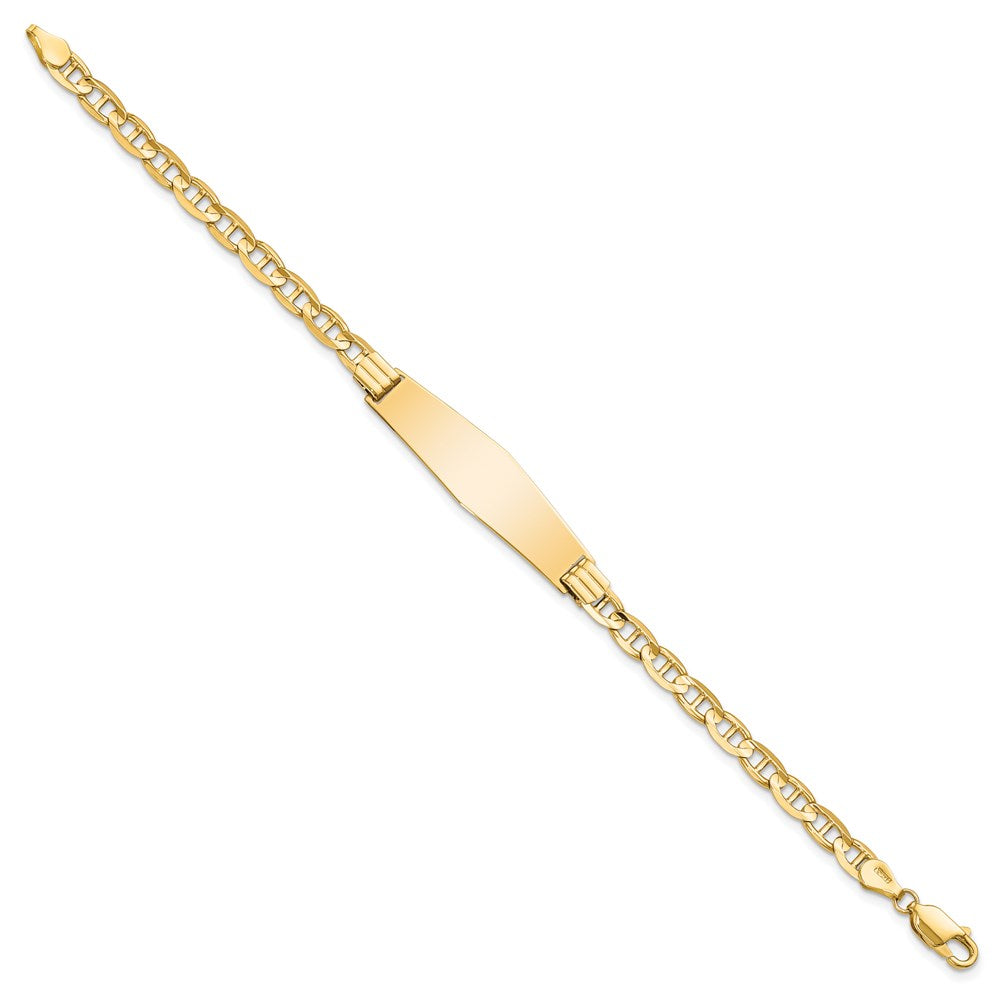Engravable 14K Yellow Gold Anchor Link Soft Diamond Shape ID Bracelet Length 8 inches Width 9.8 mm With Lobster Claw Clasp