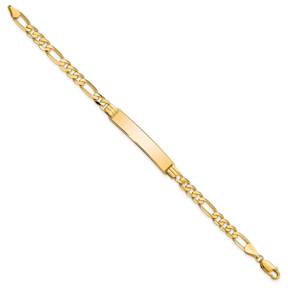 Engravable 14K Yellow Gold Flat Figaro Link ID Bracelet Length 8 inches Width 7 mm With Lobster Claw Clasp