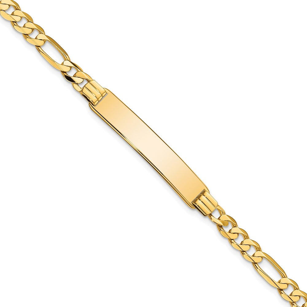 Engravable 14K Yellow Gold Flat Figaro Link ID Bracelet Length 7 inches Width 7 mm With Lobster Claw Clasp