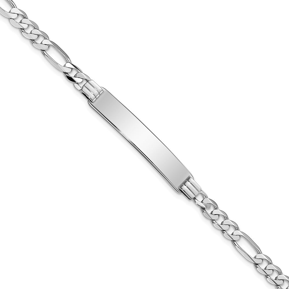 Engravable 14K White Gold Figaro Link ID Bracelet Length 8 inches Width 7 mm With Lobster Claw Clasp