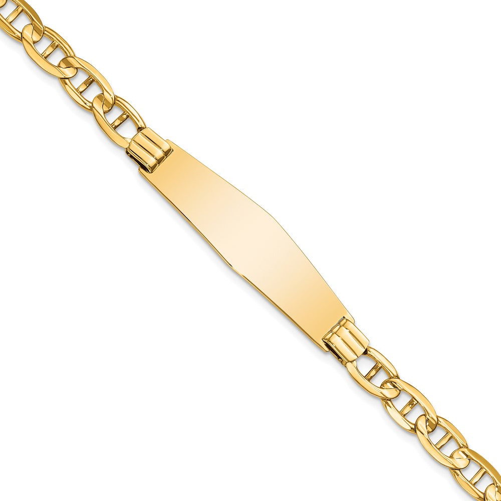 Engravable 14K Yellow Gold Anchor Link Soft Diamond Shape ID Bracelet Length 8 inches Width 11 mm With Lobster Claw Clasp