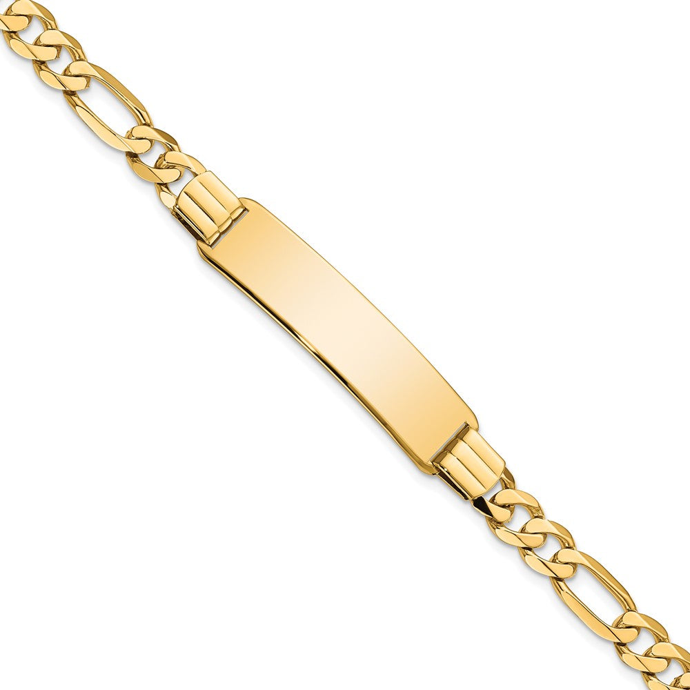 Engravable 14K Yellow Gold Flat Figaro Link ID Bracelet Length 7 inches Width 9 mm With Lobster Claw Clasp