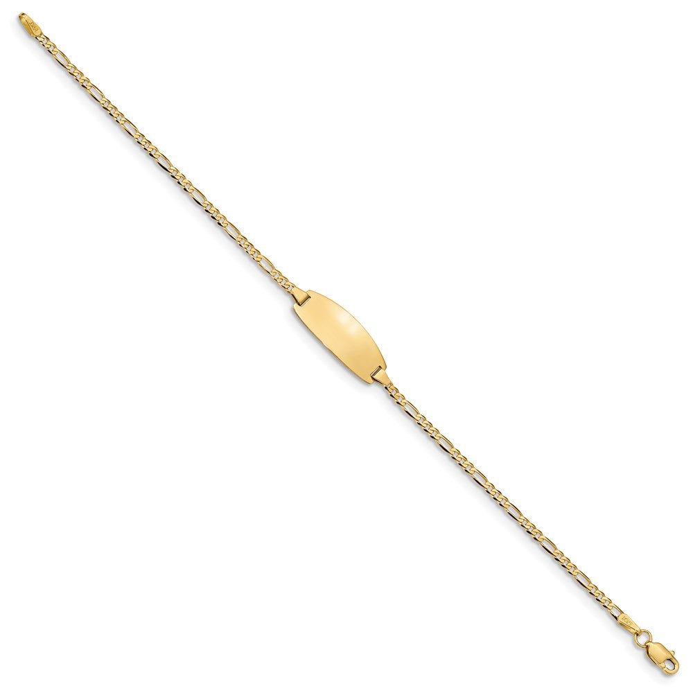Engravable 14K Yellow Gold Oval Figaro ID Bracelet Length 7 inches Width 7.5 mm With Lobster Claw Clasp