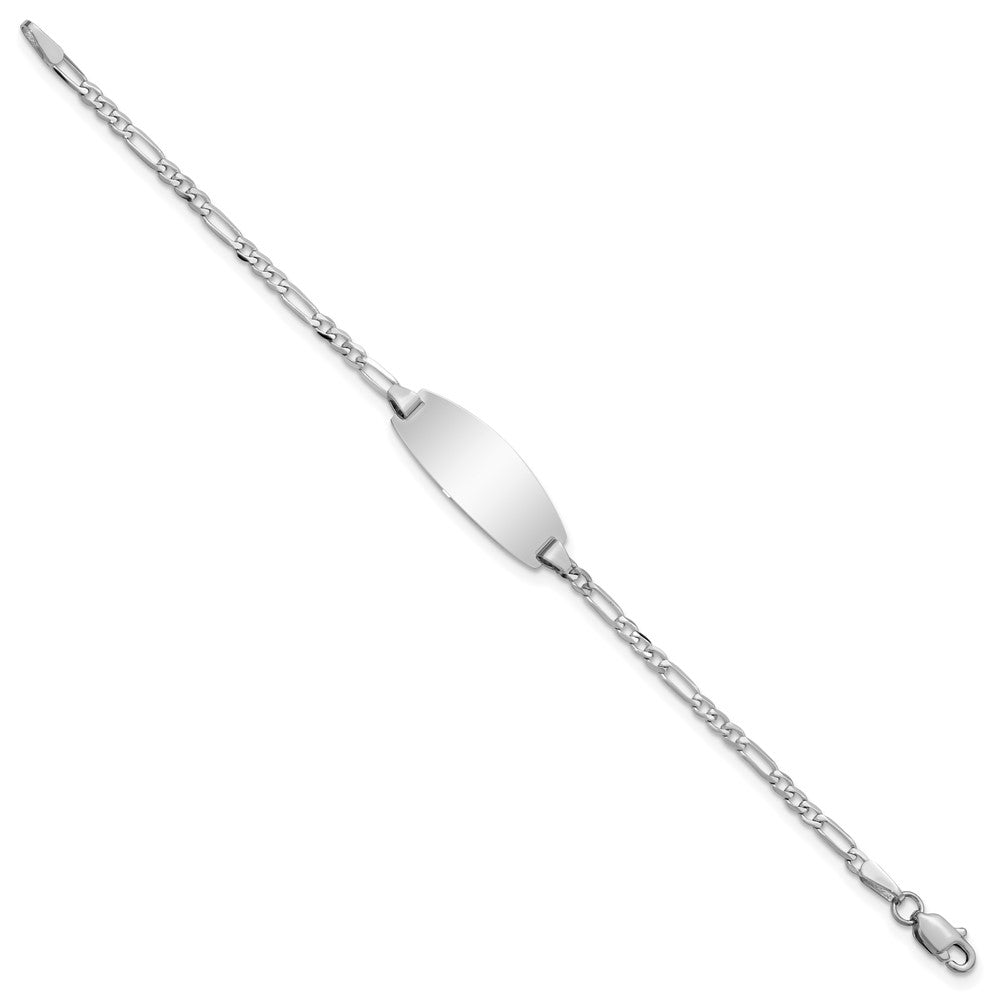 Engravable 14K White Gold Oval Figaro ID Bracelet Length 5.5 inches Width 7.5 mm With Lobster Claw Clasp
