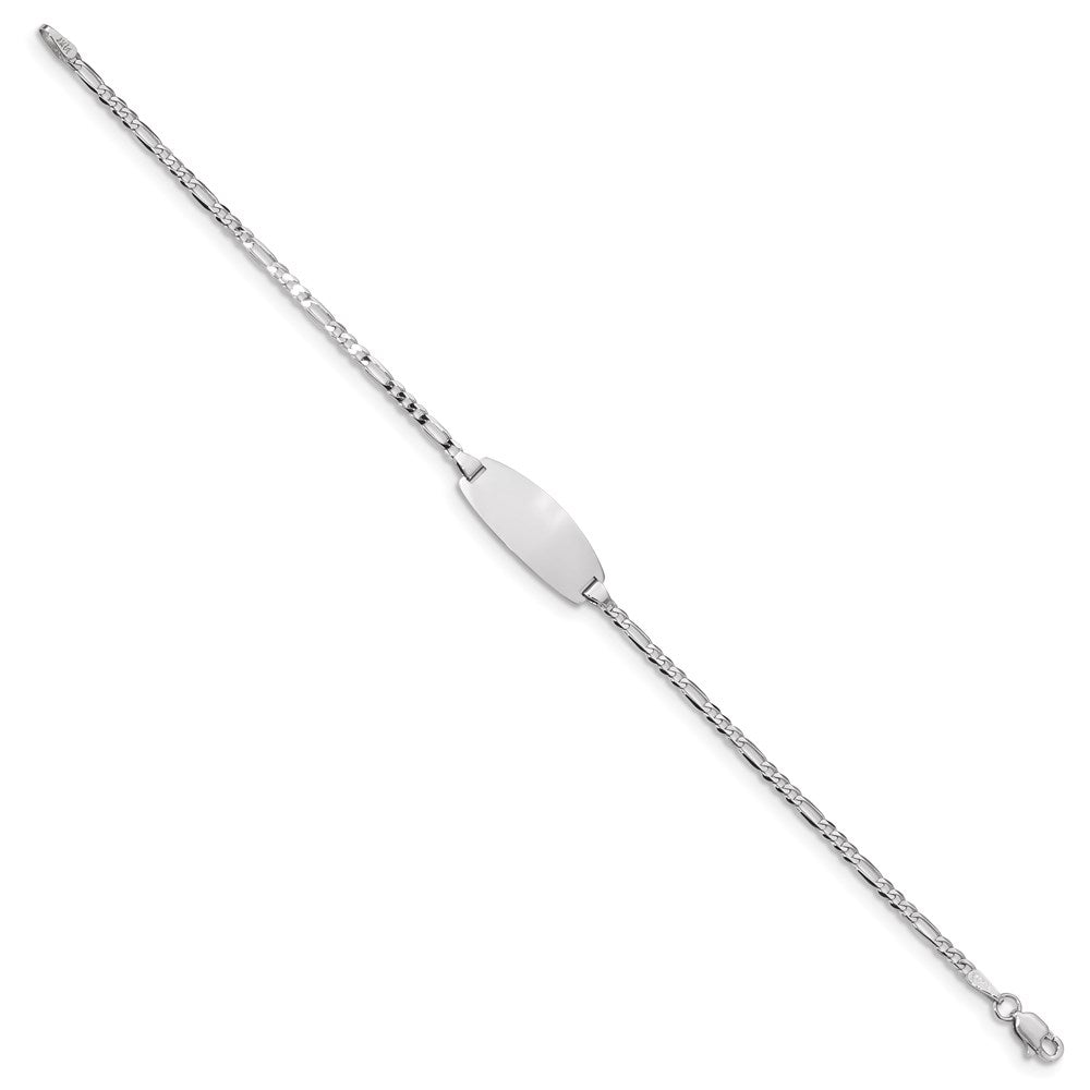 Engravable 14K White Gold Oval Figaro ID Bracelet Length 7 inches Width 7.5 mm With Lobster Claw Clasp