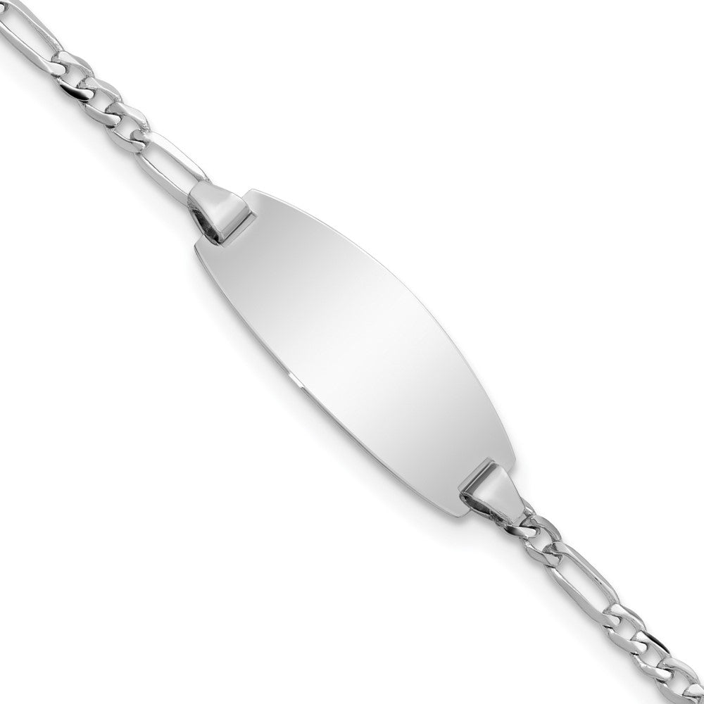 Engravable 14K White Gold Oval Figaro ID Bracelet Length 7 inches Width 7.5 mm With Lobster Claw Clasp