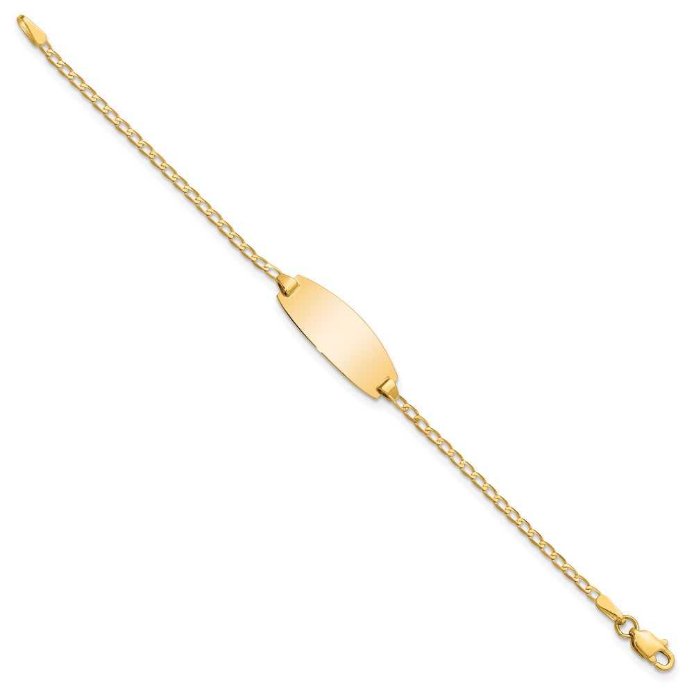 Engravable 14K Yellow Gold Oval Curb ID Bracelet Length 5.5 inches Width 8.5 mm With Lobster Claw Clasp