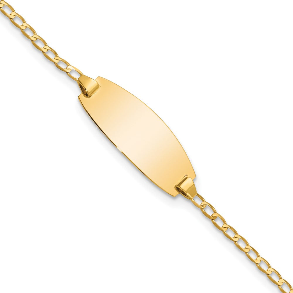 Engravable 14K Yellow Gold Oval Curb ID Bracelet Length 5.5 inches Width 8.5 mm With Lobster Claw Clasp